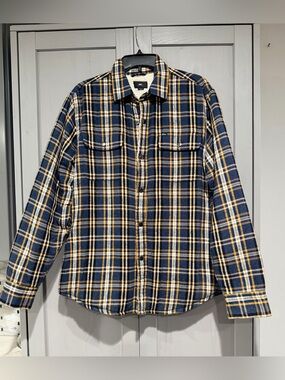 Obey Men's Navy & Yellow Plaid Button-Down Flannel Jacket size M